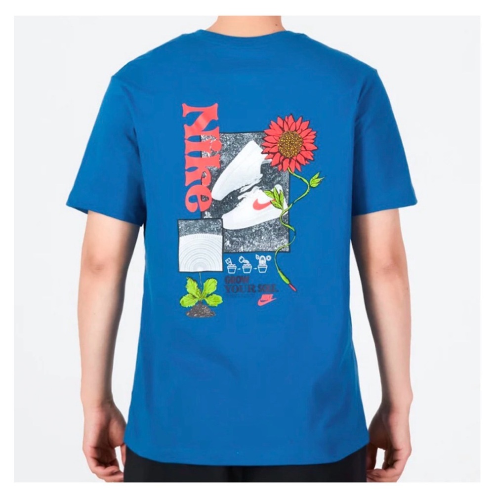 NikeMen's Nike Logo Plant Flowers Casual Short Sleeve Sky Blue T-Shirt